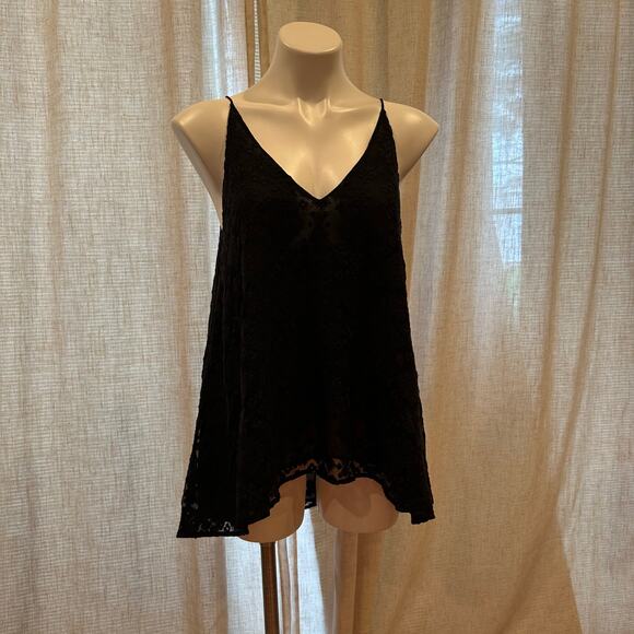 Club Monaco Black Strappy Tank sz M Boho embroidered lace drape tank - Picture 9 of 12